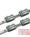 Beefed Up Linear Guide Rail Kit With Four Carriages For CNC And 3D Printer Motion Systems Includes 2 Rails From 100 To 1100mm And Carriages HGH15CA HGW15CC For Ultra Smooth Sliding High Rigidity Easy Install, 2 rails and 4 slider blocks