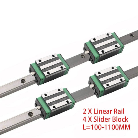 Beefed Up Linear Guide Rail Kit With Four Carriages For CNC And 3D Printer Motion Systems Includes 2 Rails From 100 To 1100mm And Carriages HGH15CA HGW15CC For Ultra Smooth Sliding High Rigidity Easy Install, 2 rails and 4 slider blocks