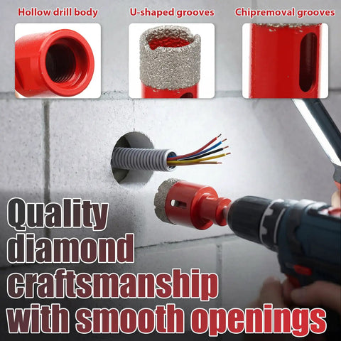 Ultra Durable 8-Piece Diamond Hole Saw Kit With Hex And SDS Adapters For Dry Or Wet Cutting Tile Granite Marble Glass Stone 1/4 To 1-3/8 Inch, diamond core drill cutting wall opening