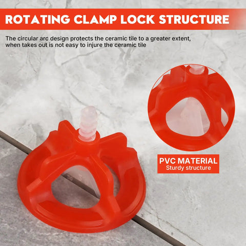 Close-up of red cap clip for Tile Leveling System 1/8 Inch with 300 Spacers and 100 Red Cap Clips PVC material on tile floor
