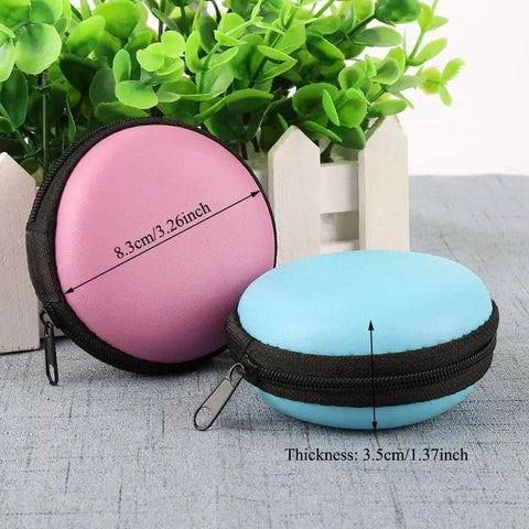 Portable Round Zippered Tech Case For Earphones USB Cables And Hard Drive Hella Durable Eva Shell in pink and blue, measuring 8.3cm.