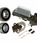 Heavy Duty Alternator Rebuild Kit For Toyota Tacoma 2000 To 2004 Denso 80 Amp showing brush sets, sealed bearings, and rectifier.