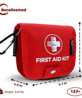 Benelinemed mini red first aid kit pouch with carabiner, 137-piece emergency medical kit
