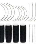 Hair Wig Making Kit With 20 Pcs Curved C J Shape Needles And Black Polyester Thread Portable Sewing Set Spools & Needles