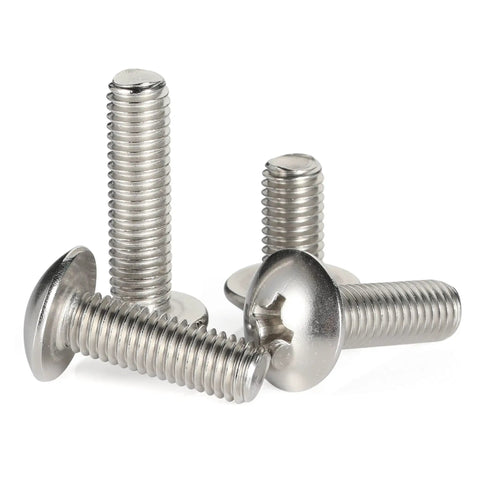 Built Tough 1/4-20 By 1/2 Inch Truss Head Machine Screws Full Thread Grade 304 Stainless Steel 18-8 Corrosion Resistant top view of five screws