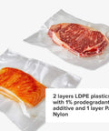 Precision Vacuum Sealer Bags Pre Cut 8.6 By 11.8 Clear Easy Tear Tops Pack Of 50 with steak and salmon sealed inside