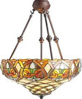 Ivory Ariel Hanging Light Chandelier In Off White With Bronze Finish Stained Glass Dome Vintage Inverted Round Design ETL Listed