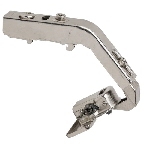 Top Shelf 2 Pack Bi Fold Corner Lazy Susan Hinges With Self Closing Action And 135 Degree Sweep Nickel Plated Concealed Cabinet Hardware close-up view of hinge.