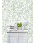 Killer Blue Green Modern Wallpaper With Hella Smooth Matte Linen Finish And Totally Eco Safe Build Built Damn Solid For Any Kitchen Bathroom Or Commercial Space Featuring Pro Level Paste To Paper Application And Fresh Room Refresh Vibe, displayed in a bathroom with folded towels and a plant.