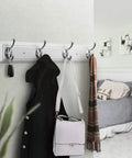 White Wall Mounted Coat Rack With Four Heavy Duty Hooks 17 Inch Wooden Modern Hanger For Coats Keys Bags And More Zinc Alloy Construction
