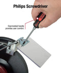 Heavy Duty 20 Piece Combo Screwdriver Set With Slotted, Phillips, And Torx Drivers, ergonomic grip in use on hinge.