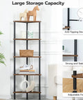 Built Different Five Tier Corner Shelf Stand, Industrial Bookcase With Rustic Brown Wood Shelves And Rock Solid Black Steel Frame, displaying decorative items and plants.