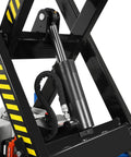 Close-up of hydraulic mechanism on Heavy Duty Wireless Remote Control Electric Hydraulic Lift Table With 2200 Lb Capacity.