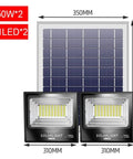 Rock Solid Dual Led Solar Flood Lights With Remote And Dusk To Dawn Switch No Sweat Setup Ip67 Weatherproof Outdoor Security Fixtures That Light Up 860 Sq Ft Backyards And Driveways showing two LED flood lights and solar panel size.