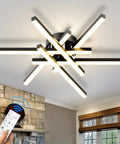 Dope Sputnik Ceiling Light Fixture 52W LED Dimmable with Remote Black Flush Mount Chandelier in a modern living room