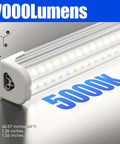Close-up view of T8 LED Shop Lights For Garage And Workshop 4 ft 50W 7000 Lumens 5000K Daylight White Clear Cover Ceiling Mounted V Shape Fixture