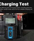 12V Car Battery Tester With 100 To 2000 CCA Load Test Digital Auto Battery Analyzer displaying charging results on screen