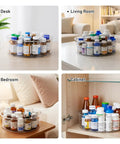 Large Capacity Medicine Bottle Organizer For Cabinet With 9 In Diameter And 3.3 In Height, clear lazy Susan in various home settings