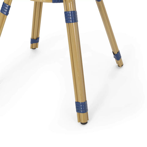 Picardy Outdoor Bistro Table legs in bamboo print with dark teal wrappings, aluminum frame, French cafe style