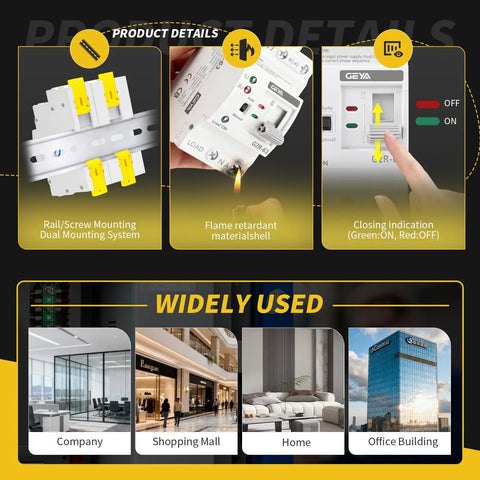 Dual Power Transfer Switch For UPS With Auto And Manual Modes No Fuss Setup Over Voltage And Under Voltage Protection Solar Ready DIN Rail Mount 2P 63A AC 110V Uninterruptible Power Supply Safety And Fast Source Switching, DIN rail mount, flame-retardant shell