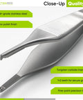 Close-up of Adson Tissue Forceps 4.75 Inch Straight Fine Point With Tungsten Carbide Inserts Gold Handle 1x2 Teeth Pro Grade.