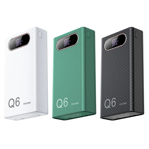 Heavy Duty 21700 Battery Case Housing For Six Cells With Digital Voltage Monitor No Soldering Hassles Easy Assembly Diy Power Bank Build Quick Charge Ready Straightforward Setup Solid Gear For Custom Electronics Projects with three colored power bank units.