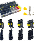 352 Piece Waterproof Car Electrical Connector Kit With 1 2 3 4 Pin Connectors and Terminals on display with silicone seals.