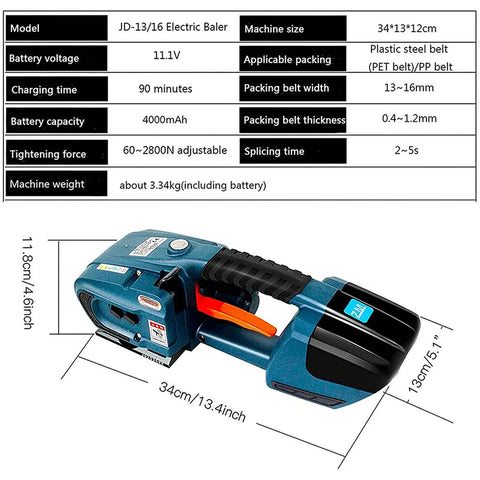 Heavy Duty Electric Welding Strapping Tool For PP PET Bands Handheld Battery Powered Wrist Strapper With 2 Rechargeable Batteries side view