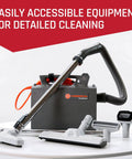 Light As A Feather But Knocks Out Tough Debris Fast Grab And Go Commercial Canister Vacuum equipment with tools for detailed cleaning.