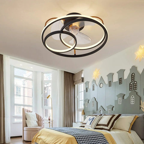 Dope 19 Inch Ceiling Fan With Lights Remote Control 3 Color Temperatures 3 Gear Speeds Round Pendant Style in bedroom