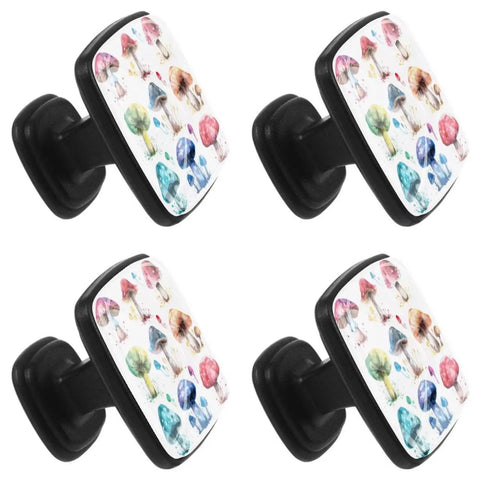 4 Pack Colorful Mushroom Watercolor Cabinet Knobs With Crystal Glass Tops And Black ABS Backing
