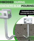 4 Pack Heavy Duty J Hook Concrete Anchors For Wet Concrete Mobile Home Tie Down Straps Secure Foundation With Embedded Installation And High Holding Power Designed For Permanent Installation In Wet Concrete For Mobile Home And Trailer Foundations shown embedded in concrete slab during pouring.