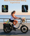 Electric Tricycle For Adults 1200W Peak Power 36V 20Ah Battery 75 Mile Range Large Rear Basket 20 Inch Fat Tire 3 Wheel Folding Ebike Max 20 MPH on seaside path