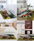 Farm Tractor Bath Mat With Soft Coral Fleece in living room, cozy non-slip runner carpet, ultra absorbent and machine washable.