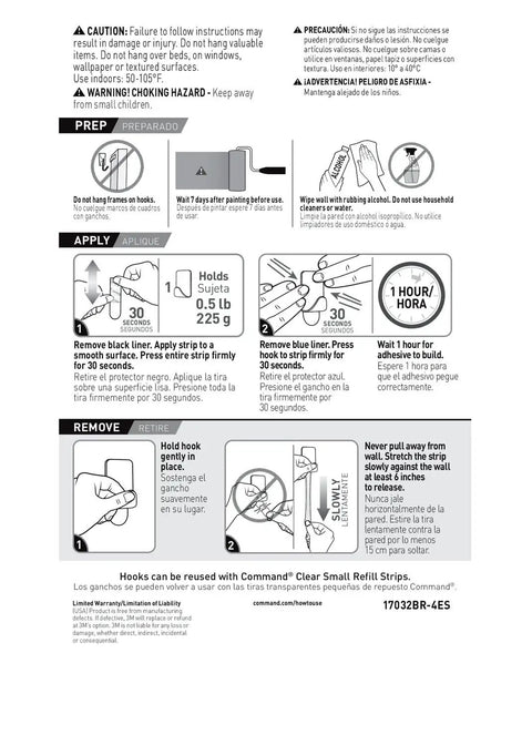 Instruction steps for using Small Brass Tone Metal Hooks With Adhesive Strips, 4 Hooks And 5 Strips, Damage Free Wall Hangers.