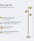 Tall LED Floor Lamp With Adjustable 3 Light Tree In Antique Brass Gold Finish For Living Rooms And Bedrooms Ultra Bright Lit Mood Lighting Great For Cozy Readings And Entertaining In Any Room