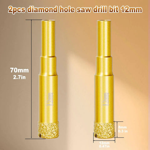 Heavy Duty Half Inch Diamond Hole Saw And Core Drill Bit Twin Pack with brazed grit blades for precise cutting.