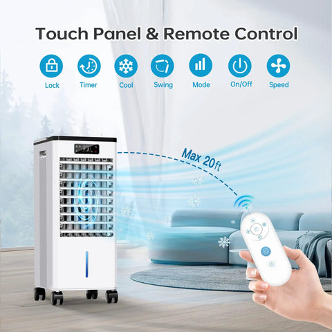 Portable Windowless Air Conditioner 3 In 1 Swamp Cooler with remote control, cooling room up to 20 feet, 12-hour timer