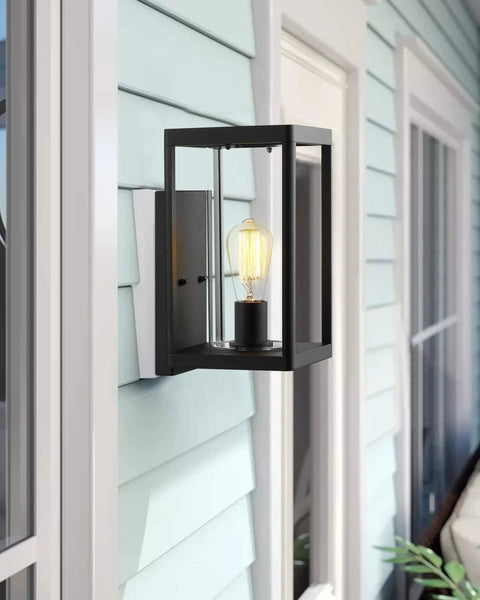Dusk To Dawn Outdoor Wall Light 2 Pack Slick Modern Exterior Sconce Porch Lantern Black Cast Aluminum With Clear Cylinder Glass Photocell Sensor
