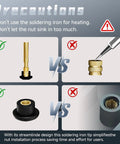 Infographic of precautions for Pro Grade Heat Set Insert Tool Kit With 415Pcs Brass Threaded Inserts, showing correct and incorrect uses.