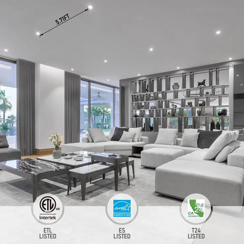 4 Inch Slim Recessed LED Ceiling Lights With Junction Box 9W 800 Lumen 5000K Daylight CRI90 Dimmable Aluminum in living room