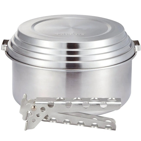 Stainless Steel Camping Pot Set For Backpacking And Camp Cooking, Nesting Pots 2L, 1.5L, And 1.25L With Universal Lid, Includes Lightweight Aluminum Pot Gripper For Wood Burning And Rocket Stoves
