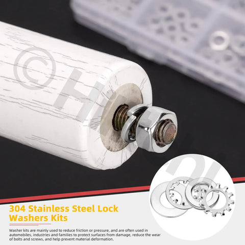 304 Stainless Steel External Star Washers Internal Serrated Lock Washers in use with a nut on a white handle, showcasing durability and grip.