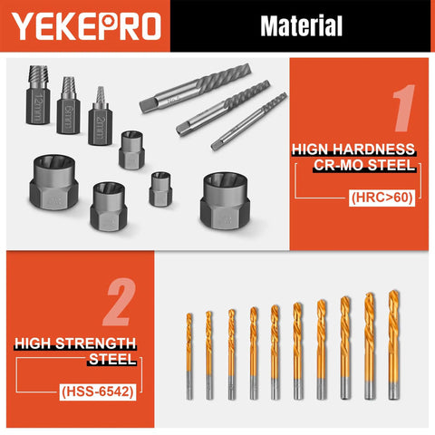 40 Piece Metric Bolt And Screw Extractor Kit With Left Hand Cobalt Drill Bits, Easy Out Set, high hardness CR-MO steel