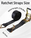 Heavy Duty Ratchet Straps 8000 Lbs Break Strength, 6600 Lbs Working Load Limit, 2 Inch By 27 Foot Black Tie Down Straps