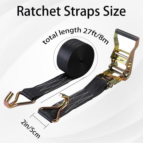 Heavy Duty Ratchet Straps 8000 Lbs Break Strength, 6600 Lbs Working Load Limit, 2 Inch By 27 Foot Black Tie Down Straps