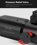 Close-up of pressure relief valve on Heavy Duty Hydraulic Punch Tool Kit With 6 Die Holes Half Inch To Two Inch Metal Sheet Punch Portable Box Case 66KN Power Oil Free Sealing Easy Open And Release DIY Hole Punch For Metal Fabrication