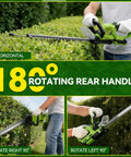 Ultra Light 20V Cordless Hedge Trimmer With 24 Inch Blade, Dual 2.0Ah Batteries And Fast Charger highlighting rotating handle