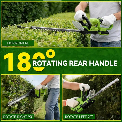 Ultra Light 20V Cordless Hedge Trimmer With 24 Inch Blade, Dual 2.0Ah Batteries And Fast Charger highlighting rotating handle