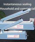 Heavy Duty Manual Impulse Heat Sealer Eight Inch Sealing Bar For PE PP Plastic Bags, viewed from the side with dial controls.
